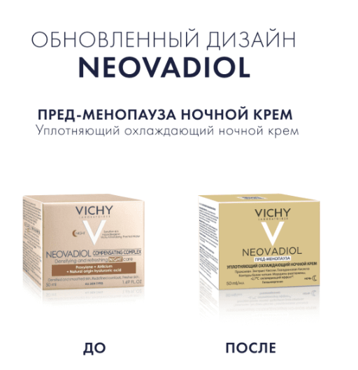 Vichy Neovadiol Пред-менопауза Уплотняющий охлаждающий ночной крем, крем для лица, 50 мл, 1 шт.