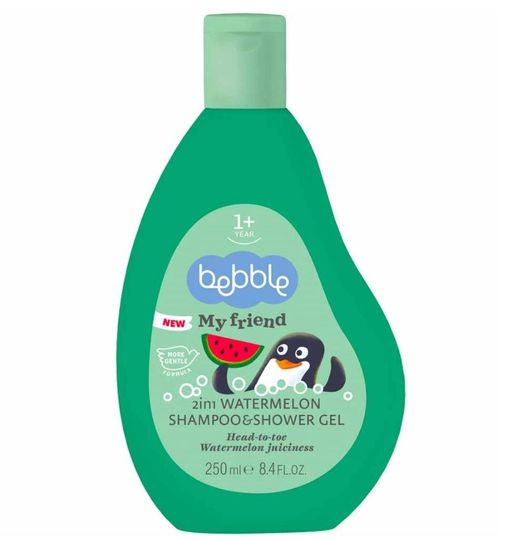 Bebble Шампунь и гель для душа 2 в 1, для детей с 1 года, шампунь-гель, арбуз, 250 мл, 1 шт.
