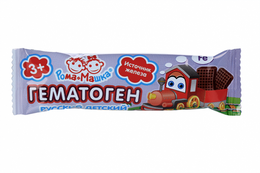 Гематоген русский детский Рома плюс Машка, плитка, для детей с 3 лет, 25 г, 1 шт.
