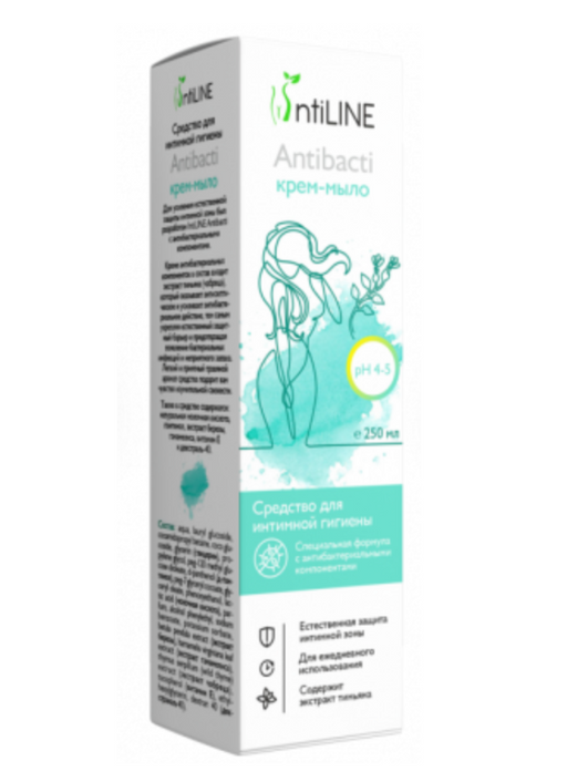 ИнтиЛайн Антибакти Крем-мыло для интимной гигиены, средство жидкое косметическое, для усиленной защиты интимной зоны с антибактериальными компонентами, 250 мл, 1 шт.