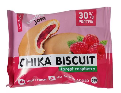 Chikalab Chika Biscuit Печенье протеиновое бисквитное Лесная малина, печенье, 50 г, 1 шт.